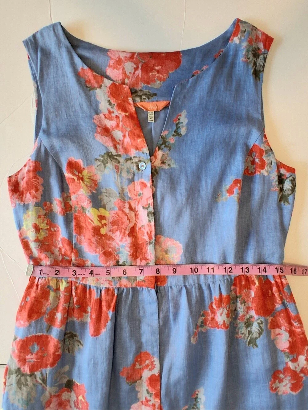 Joules Lisia Flax Linen Floral Print Sleeveless Dress Sz US 8 Blue Red